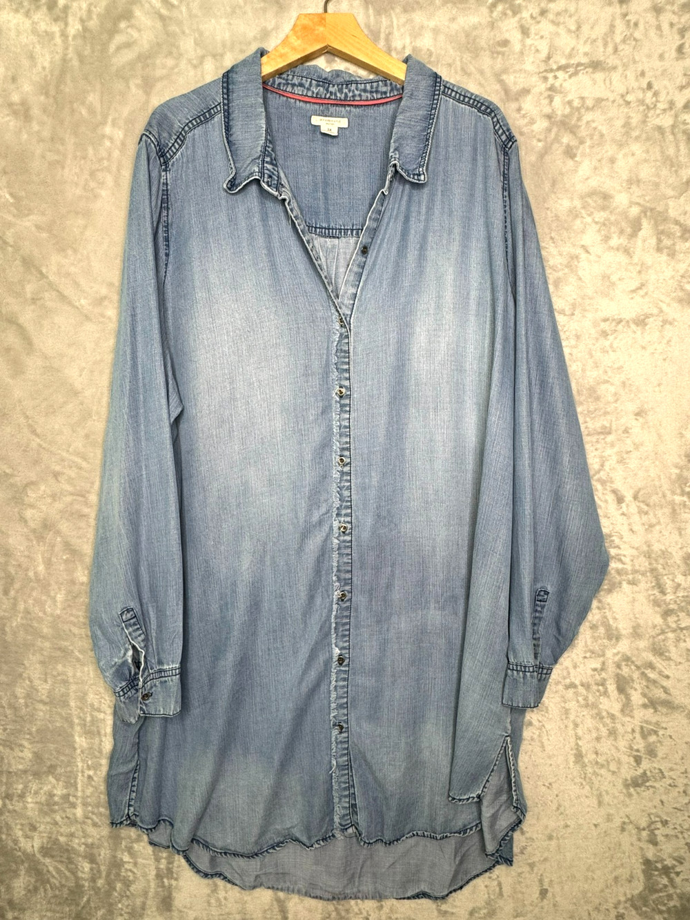 Westbound Womens Tunic Dress Womens 3X Blue Chambray Button Front Long Sleeve